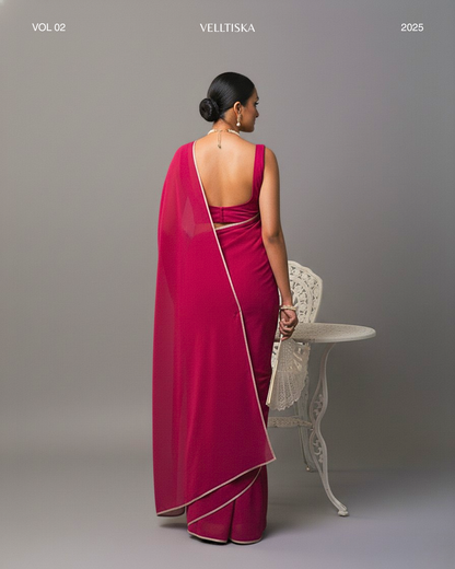 Dilruba: Magenta Heavy Georgette Saree with White Piping