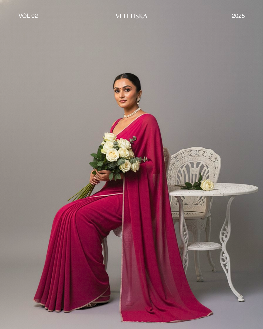 Dilruba: Magenta Heavy Georgette Saree with White Piping