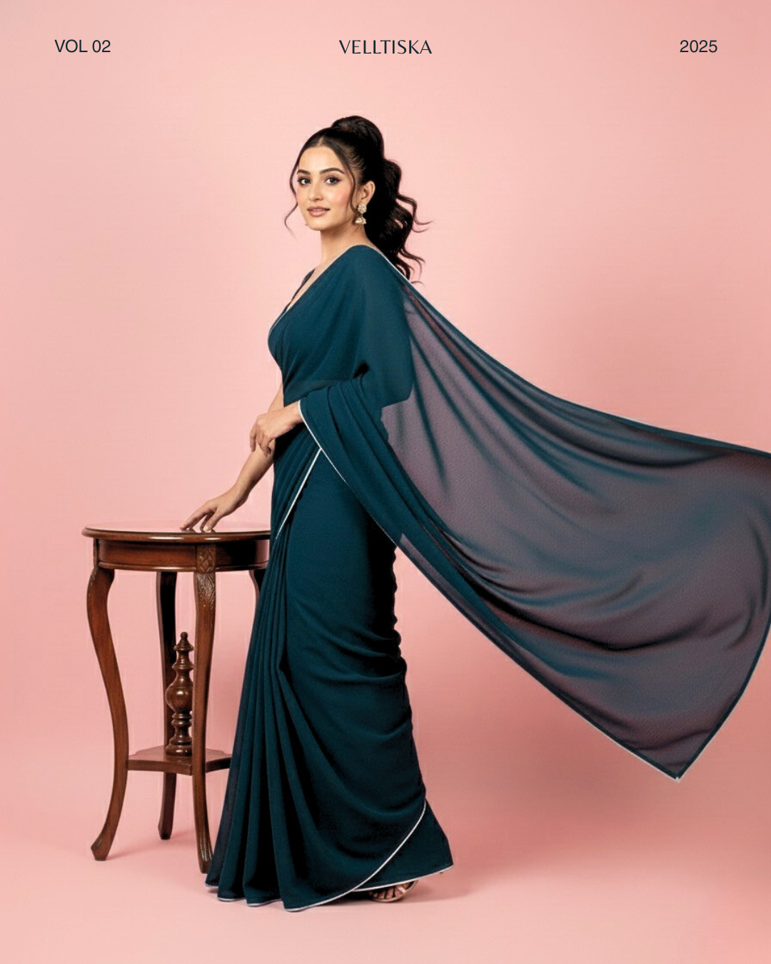 Neelkamal: Teal Blue Heavy Georgette Saree with White Piping