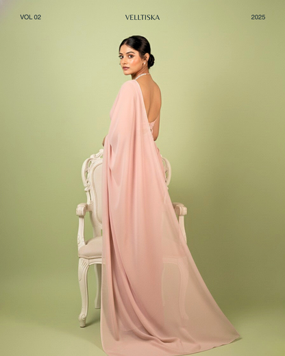 Nazakat: Pastel Pink Heavy Georgette Saree with White Piping