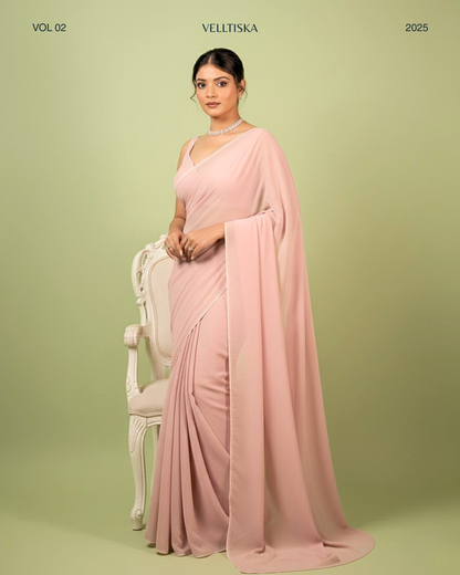 Nazakat: Pastel Pink Heavy Georgette Saree with White Piping