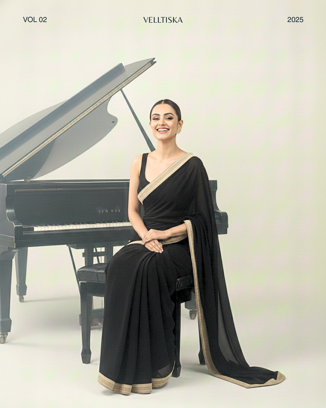 Zeenat: Noir Black Heavy Georgette Saree with Golden Lace