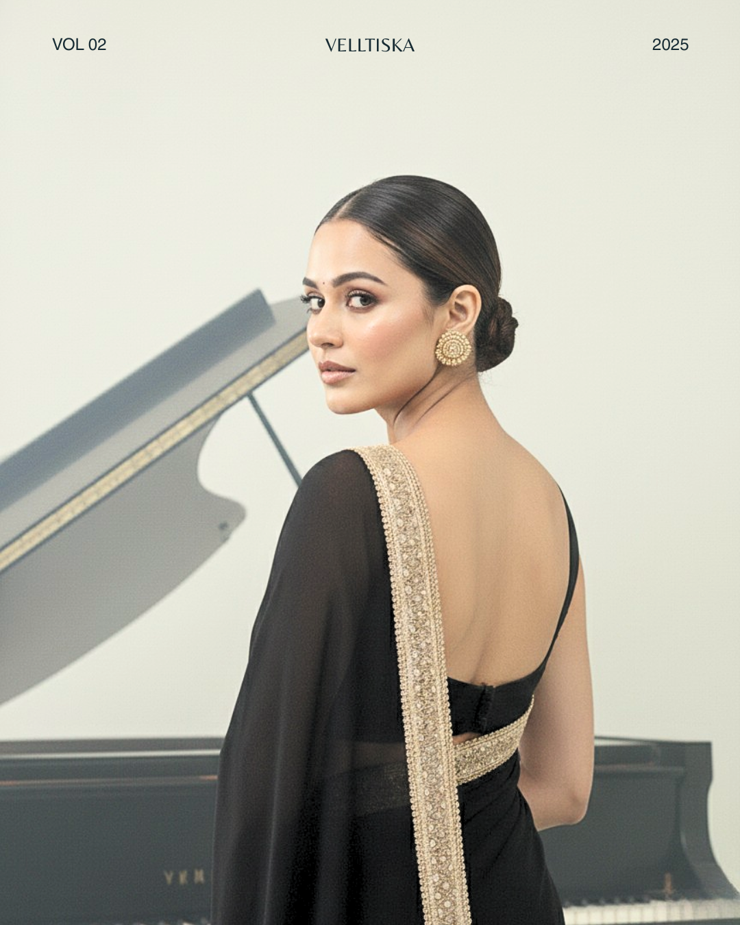 Zeenat: Noir Black Heavy Georgette Saree with Golden Lace