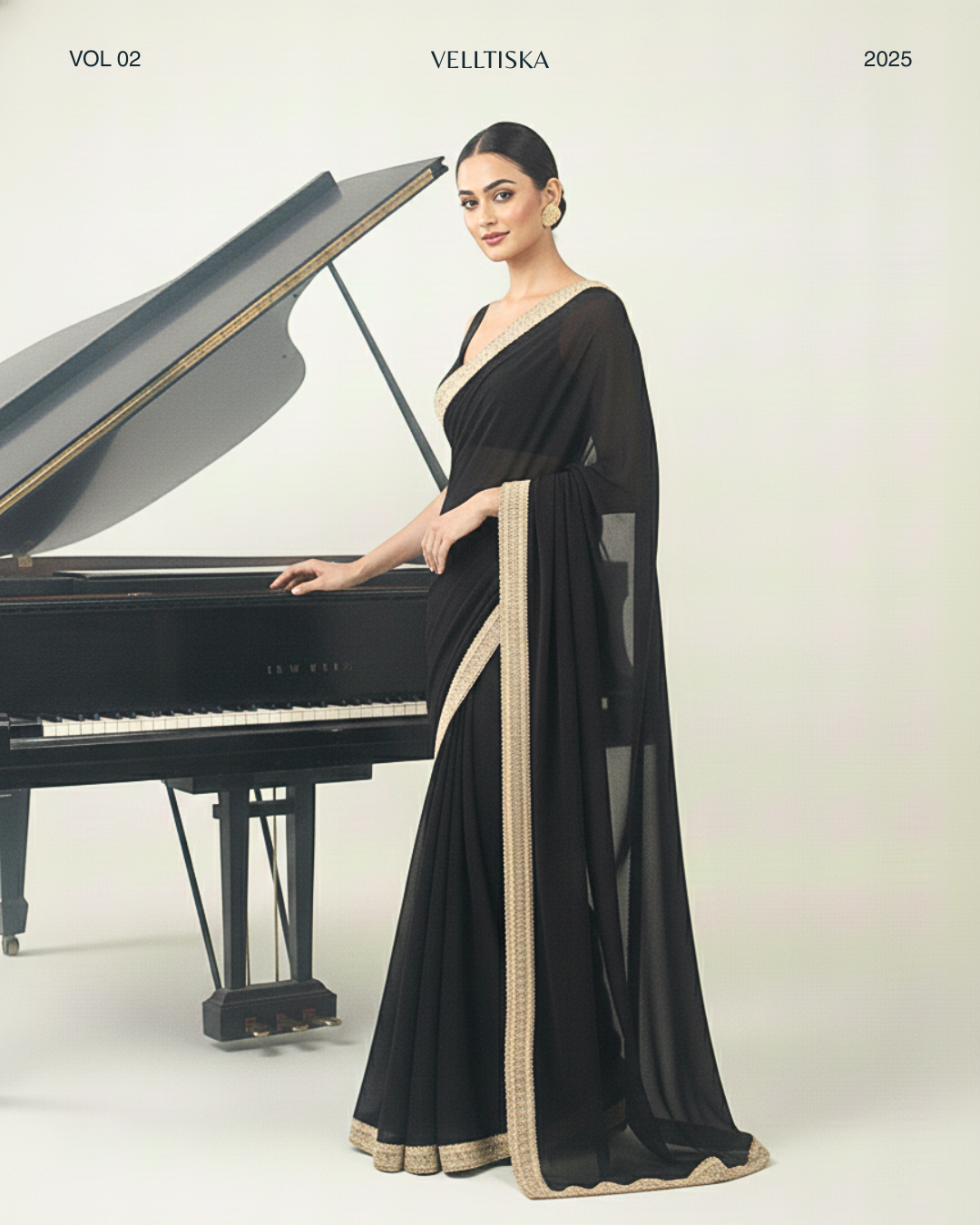 Zeenat: Noir Black Heavy Georgette Saree with Golden Lace