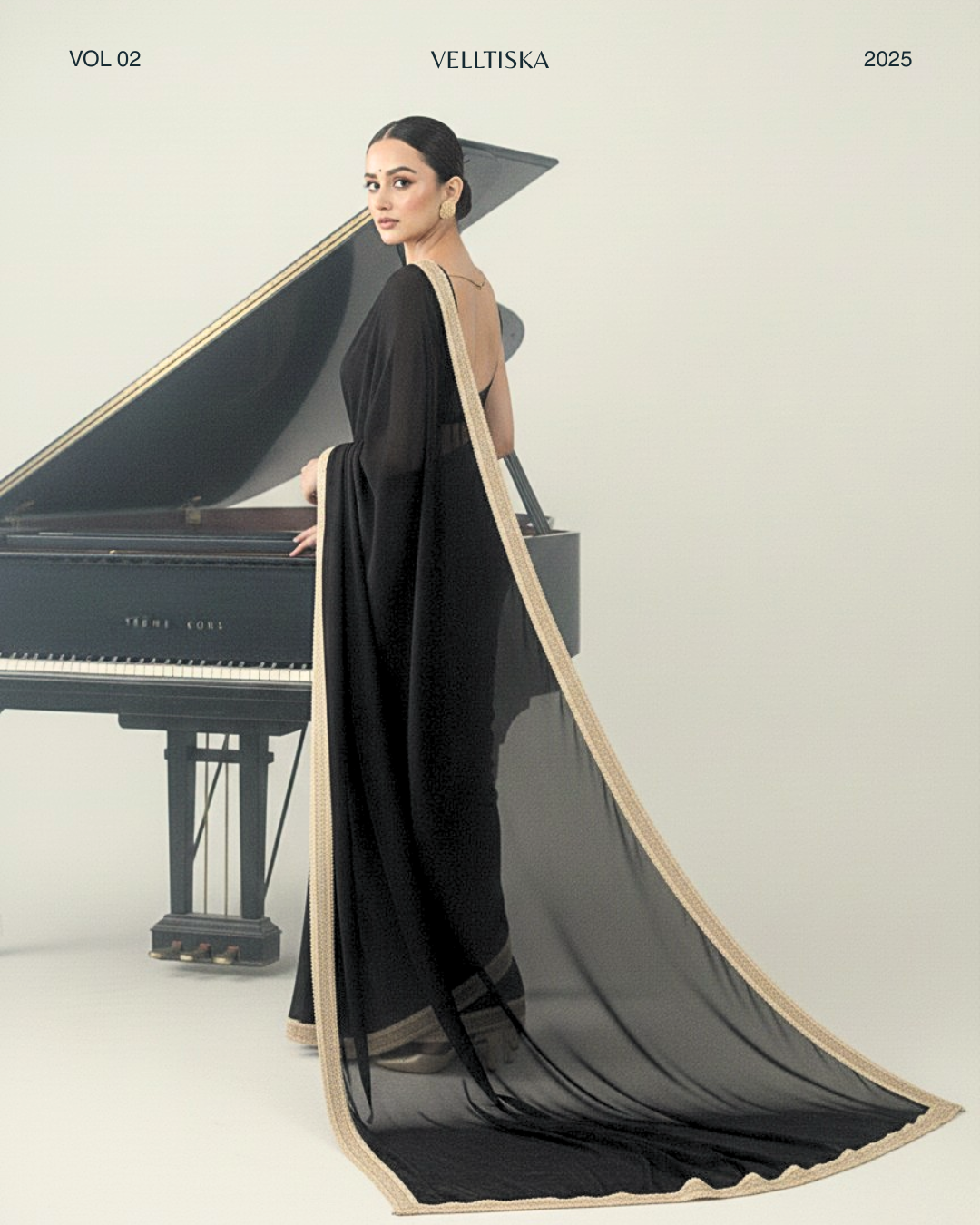 Zeenat: Noir Black Heavy Georgette Saree with Golden Lace