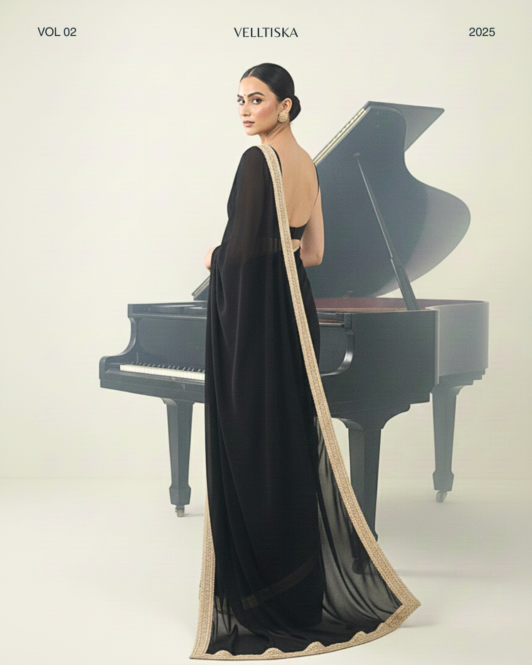 Zeenat: Noir Black Heavy Georgette Saree with Golden Lace