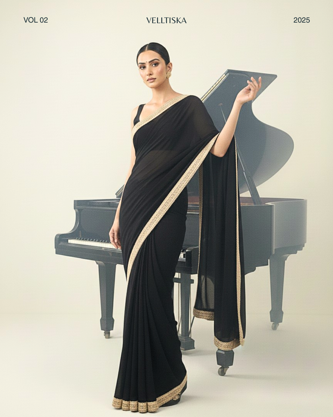 Zeenat: Noir Black Heavy Georgette Saree with Golden Lace