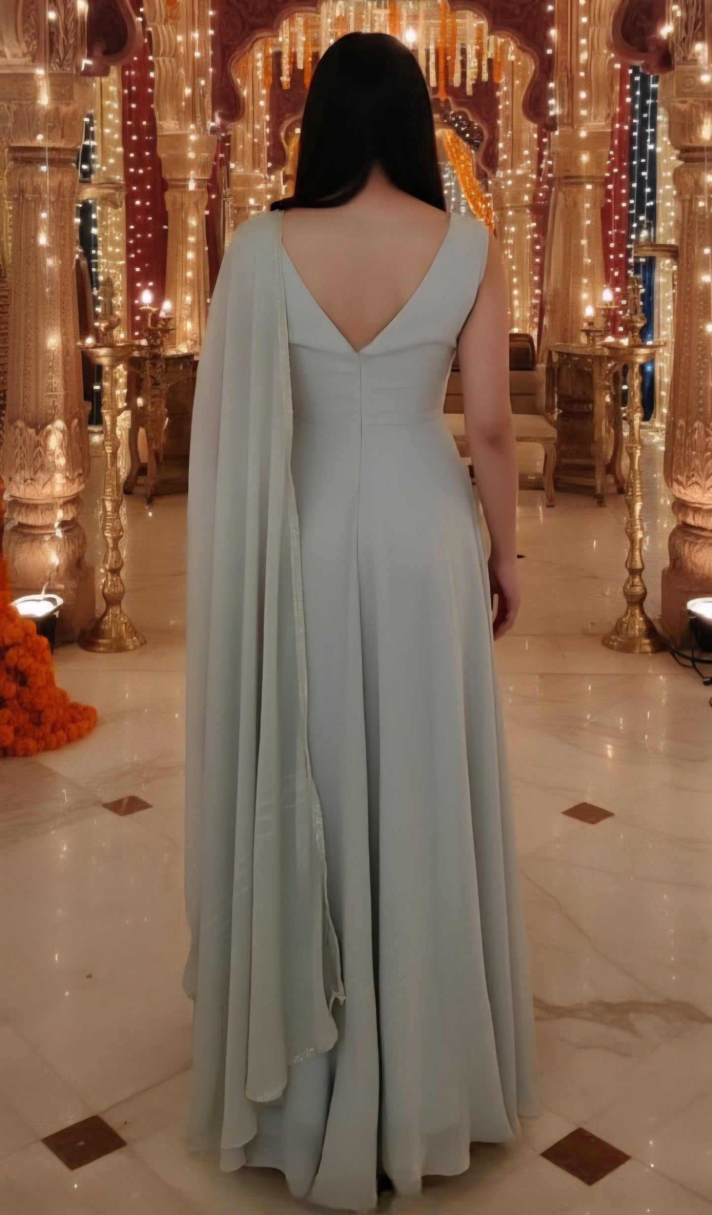 Reet: Pastel Green Solid Anarkali Gown by Velltiska with Dupatta and Sleeves