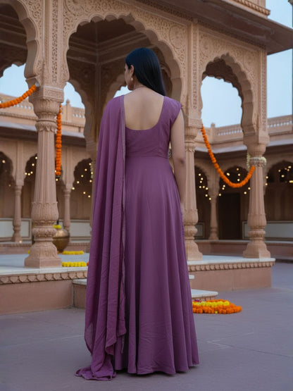Sahar: Mauve Lavender Solid Anarkali Gown by Velltiska with Dupatta and Sleeves