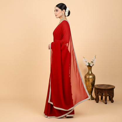 Velltiska Sindoor Red Saree With Unstitched Blouse